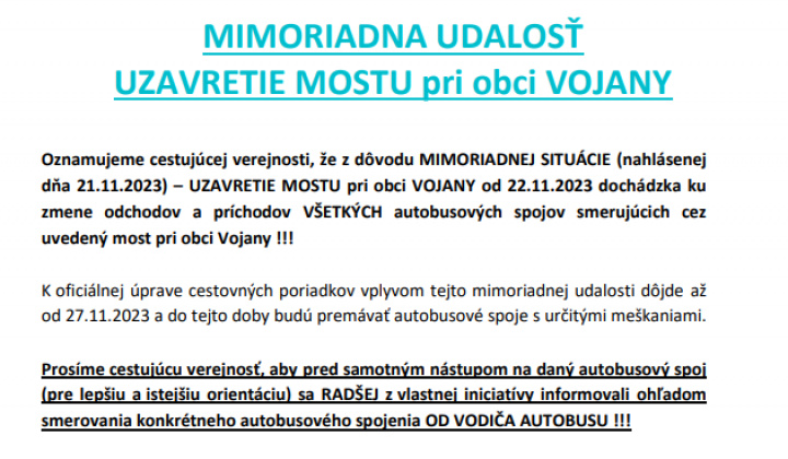 Aktuality / UZAVRETIE MOSTU pri obci VAJANY - foto