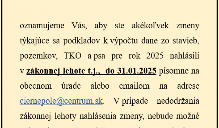 Aktuality / OZNAM - Hlásenie zmien pri výpočete dane za rok 2025 - foto